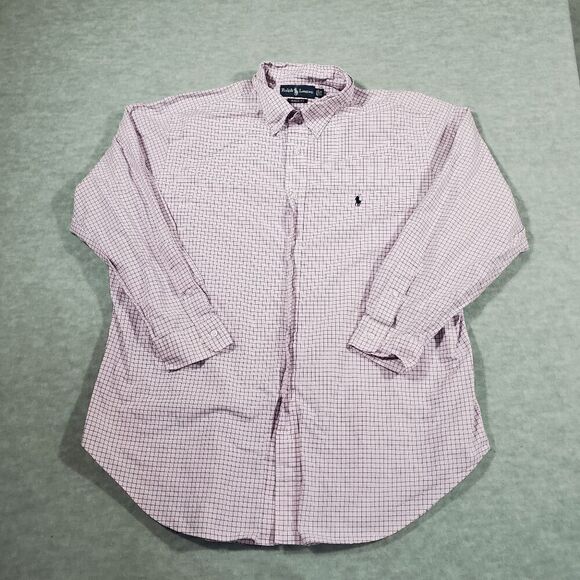 Ralph Lauren Shirt Mens 17.5 Pink Check Dress Classic Fit Collared Button Down - Picture 1 of 8